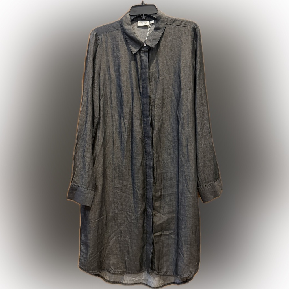 NWT Devotion by Cyrus Black Silk-Feel Shirt Dress Minimal Luxe Button Front sz M